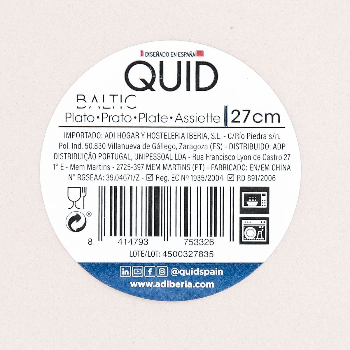 Flat Plate Quid Baltic Beige Ceramic  27 cm (12 Units)