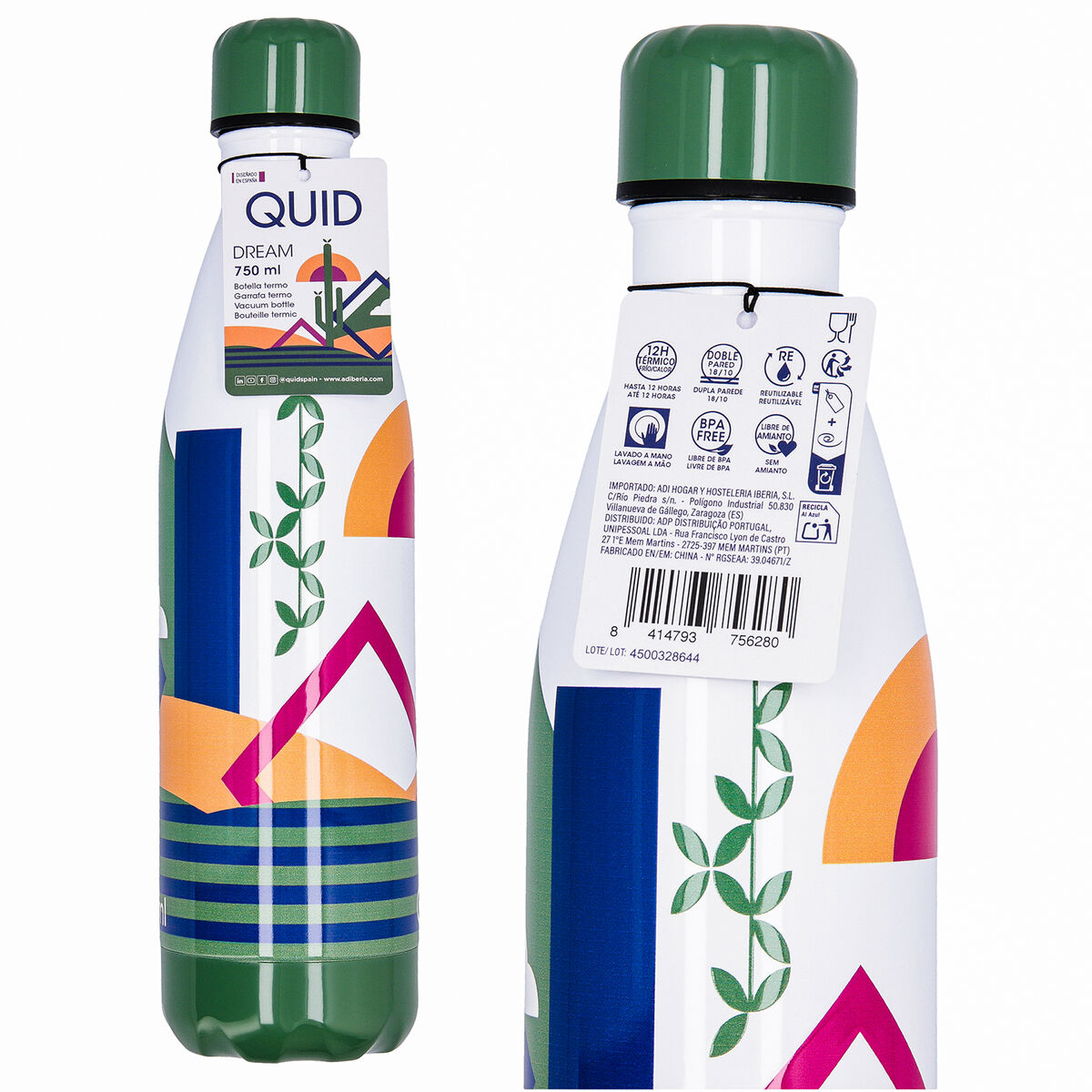 Thermal Bottle Quid Dream Green 750 ml (12 Units)