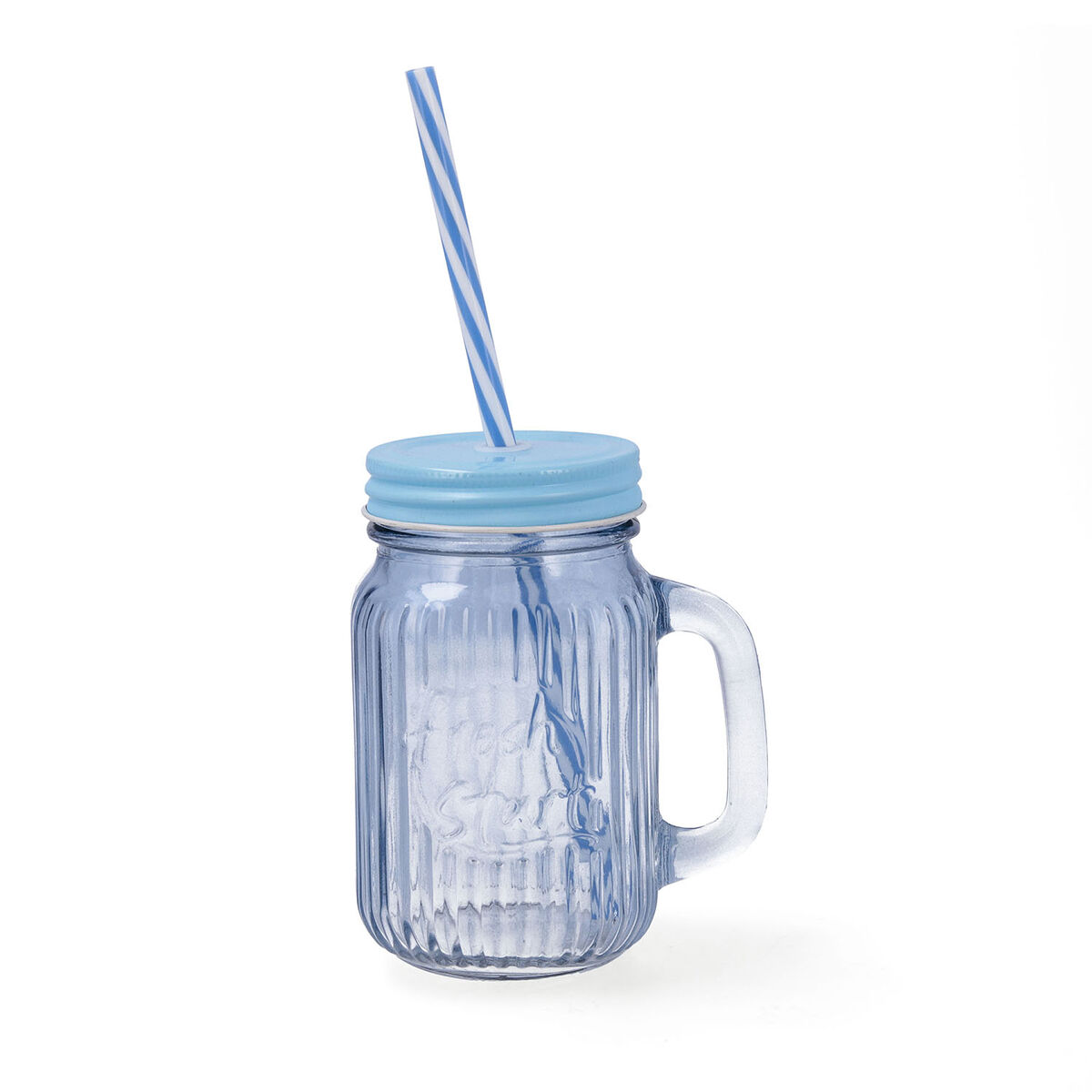 Jar with Lid and Straw Quid Maison Blue Glass 450 ml (12 Units)