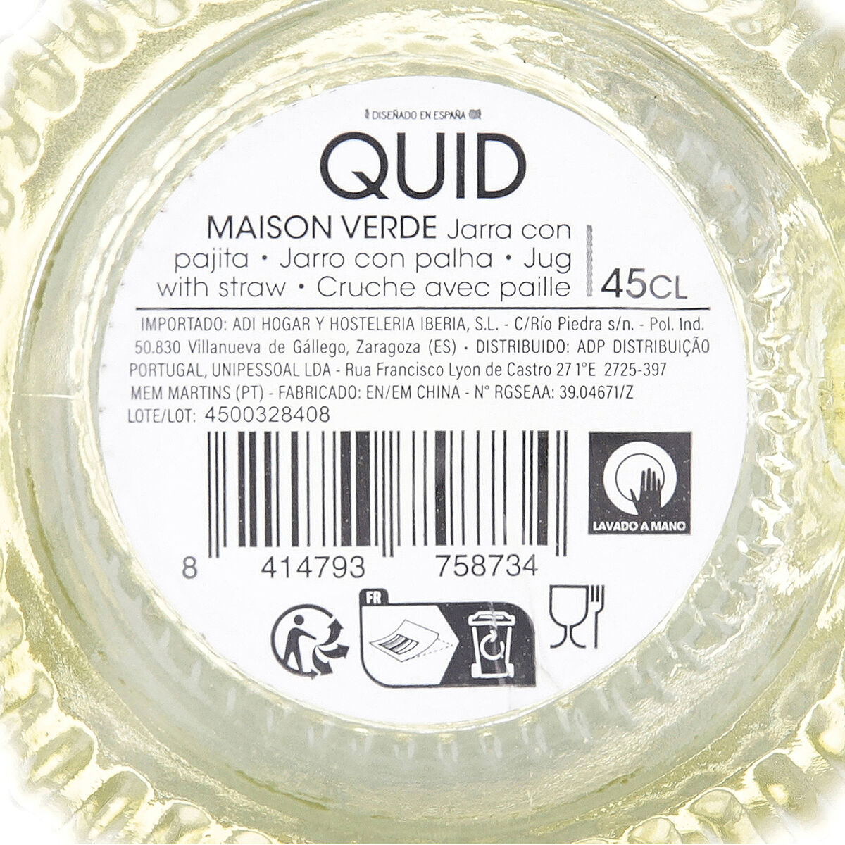 Jar with Lid and Straw Quid Maison Green Glass 450 ml (12 Units)