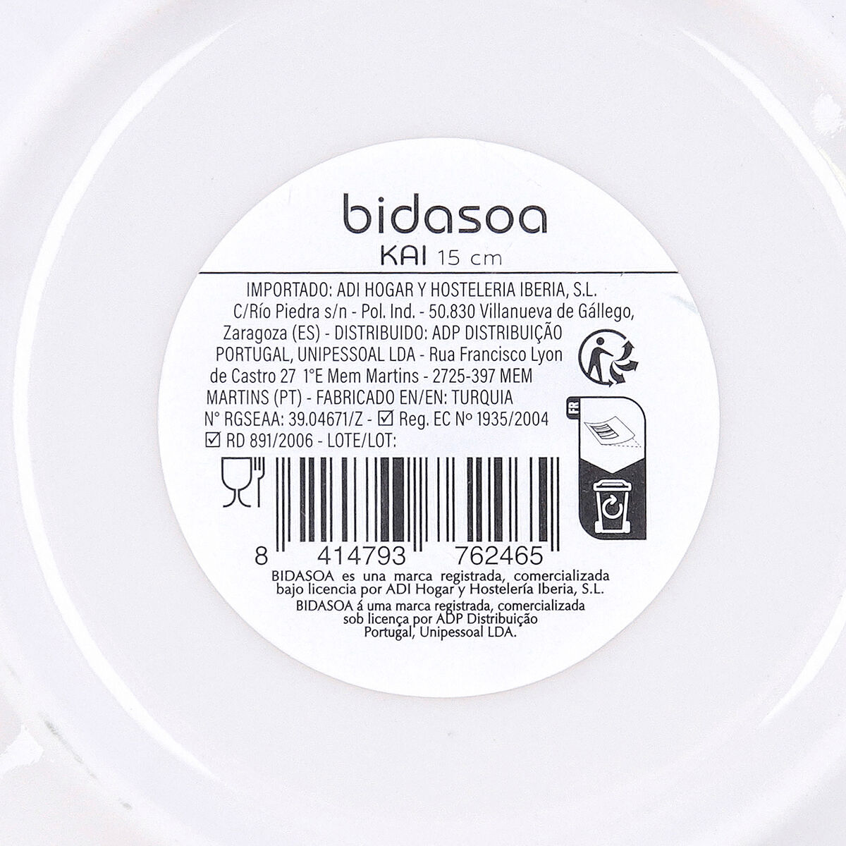 Plate Bidasoa Kai Hydrozero White Ceramic  15 cm Bread (6 Units)