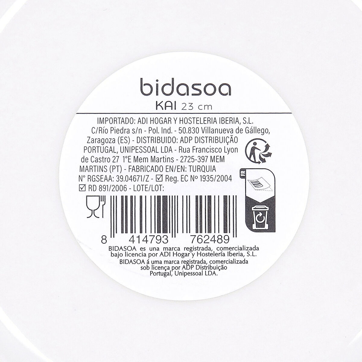 Deep Plate Bidasoa Kai Hydrozero White Ceramic  23 cm (6 Units)