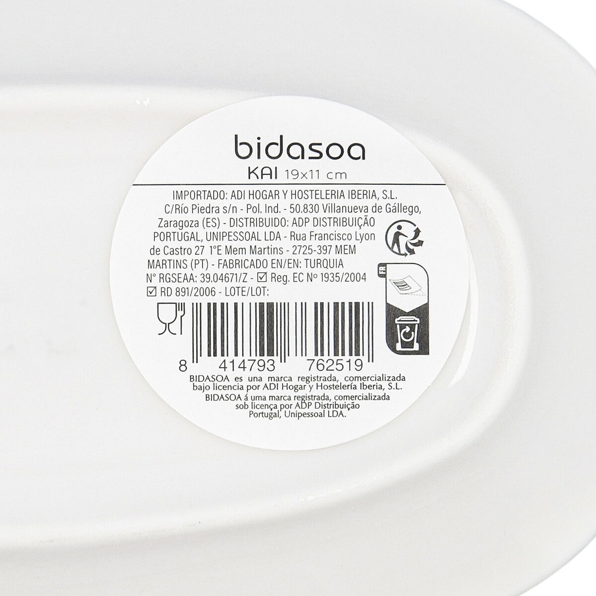 Snack tray Bidasoa Kai Hydrozero White 19 x 11 cm (6 Units)