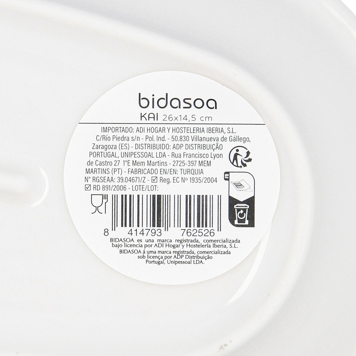 Snack tray Bidasoa Kai Hydrozero White 26 x 14,5 cm (6 Units)