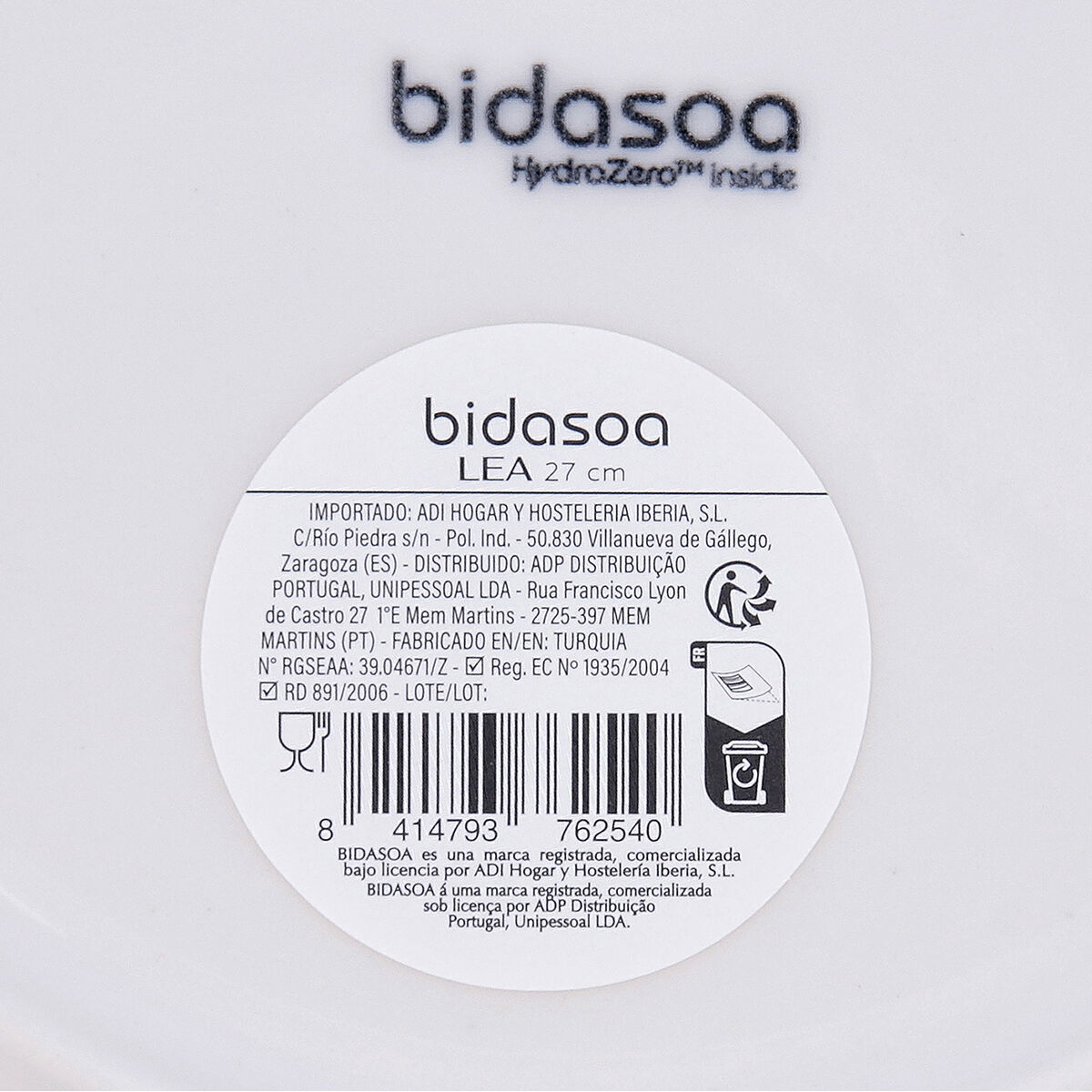 Flat Plate Bidasoa Lea Hydrozero White Ceramic  27 cm (6 Units)