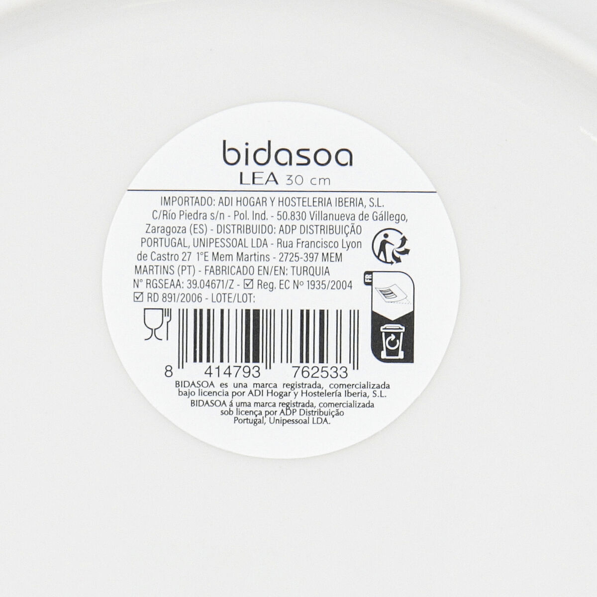 Pizza Plate Bidasoa Lea Hydrozero White Ceramic  30 cm (6 Units)