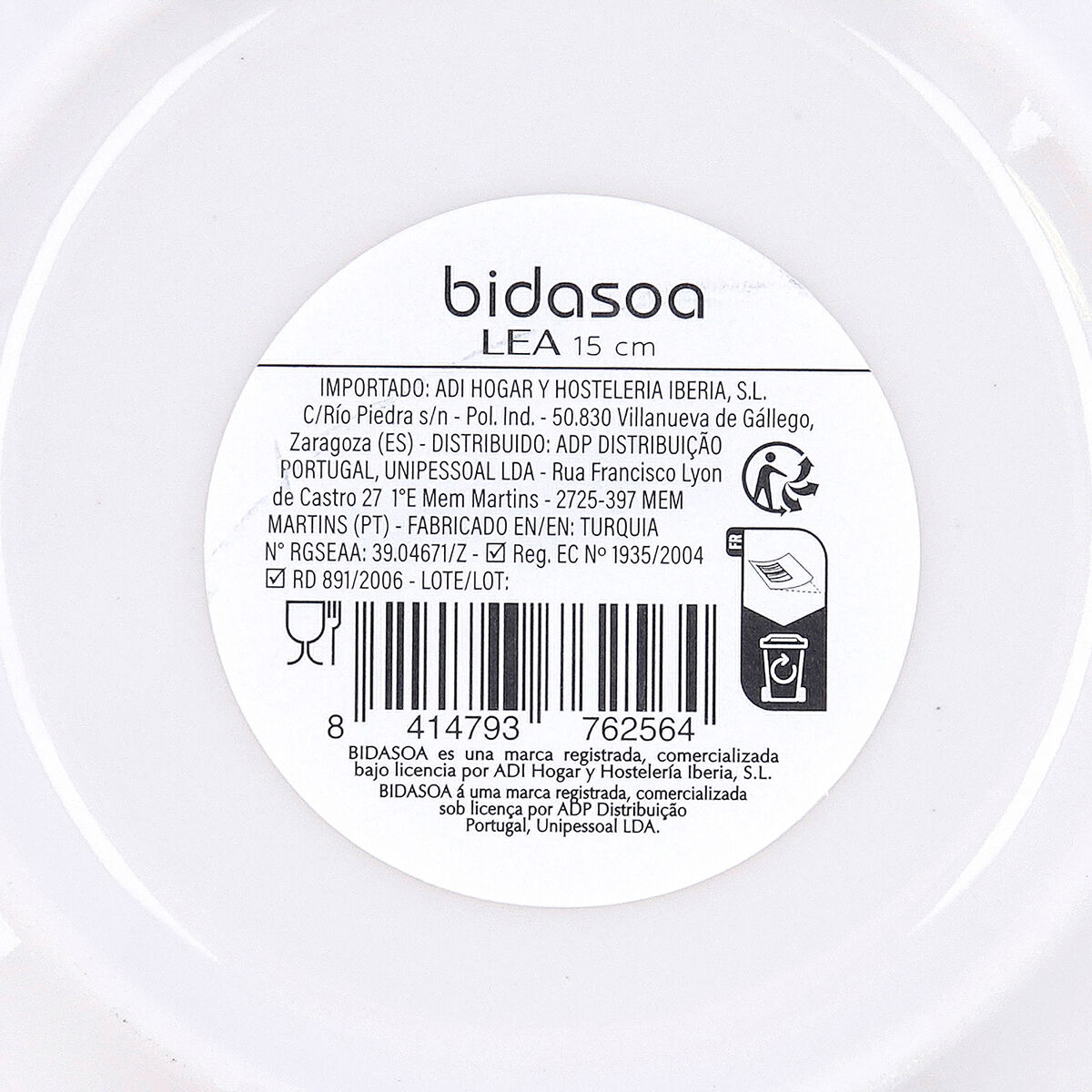 Plate Bidasoa Lea Hydrozero White Ceramic  15 cm Bread (6 Units)