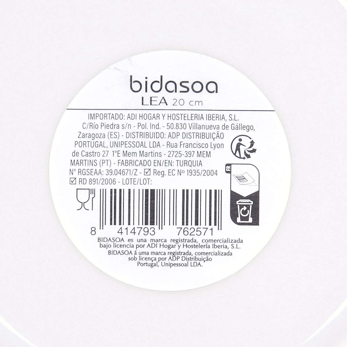 Deep Plate Bidasoa Lea Hydrozero White Ceramic  20 cm (6 Units)