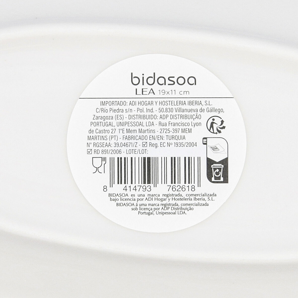 Snack tray Bidasoa Lea Hydrozero White 19 x 11 cm (6 Units)