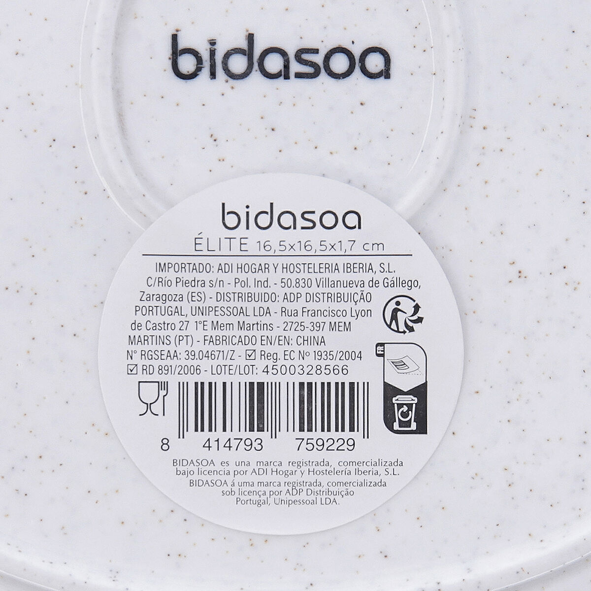 Flat Plate Bidasoa Elite White Ceramic 16,5 x 16,5 x 1,7 cm (8 Units)