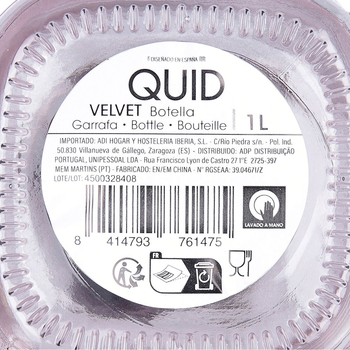 Water bottle Quid Velvet Pink Glass 1 L (12 Units)