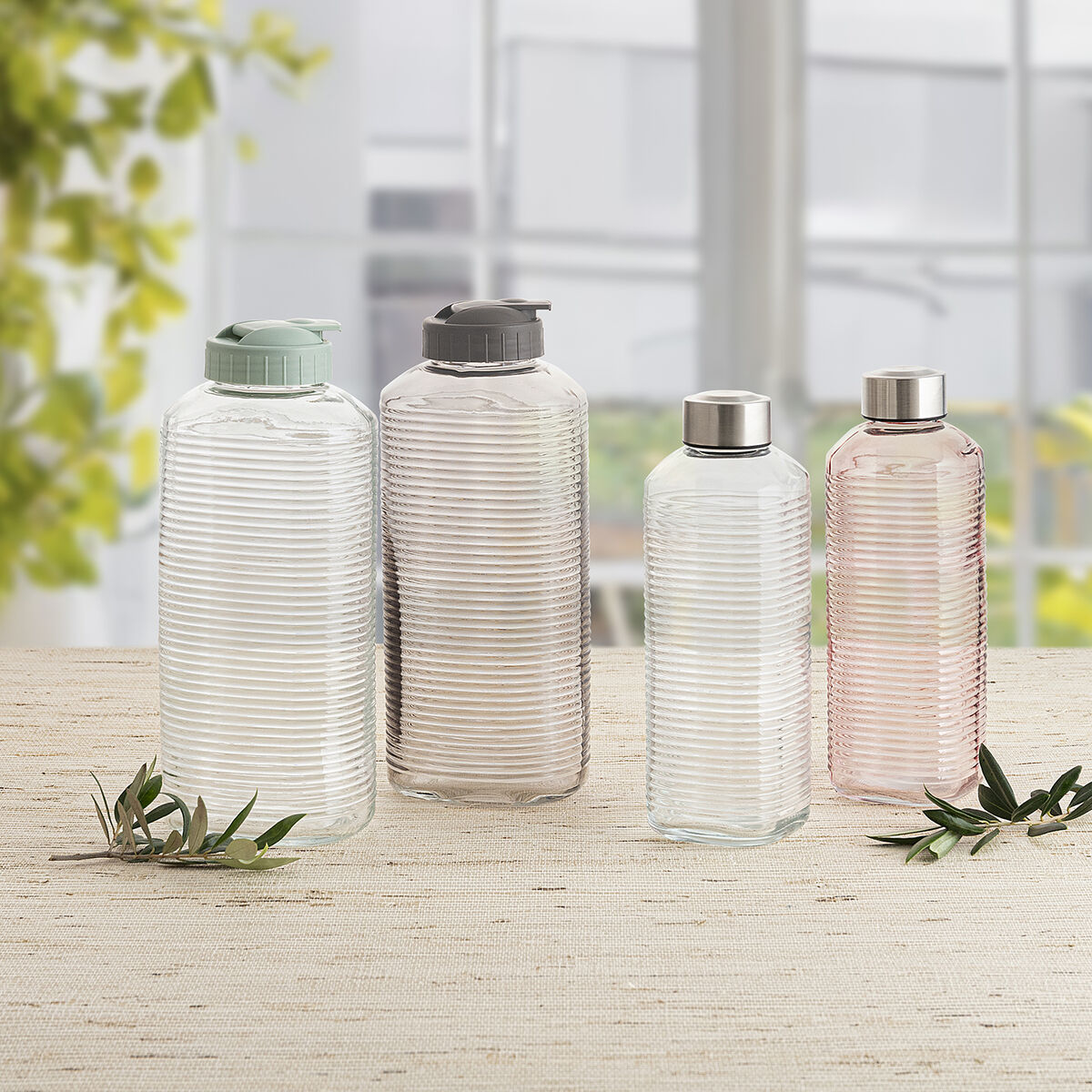 Water bottle Quid Velvet Pink Glass 1 L (12 Units)