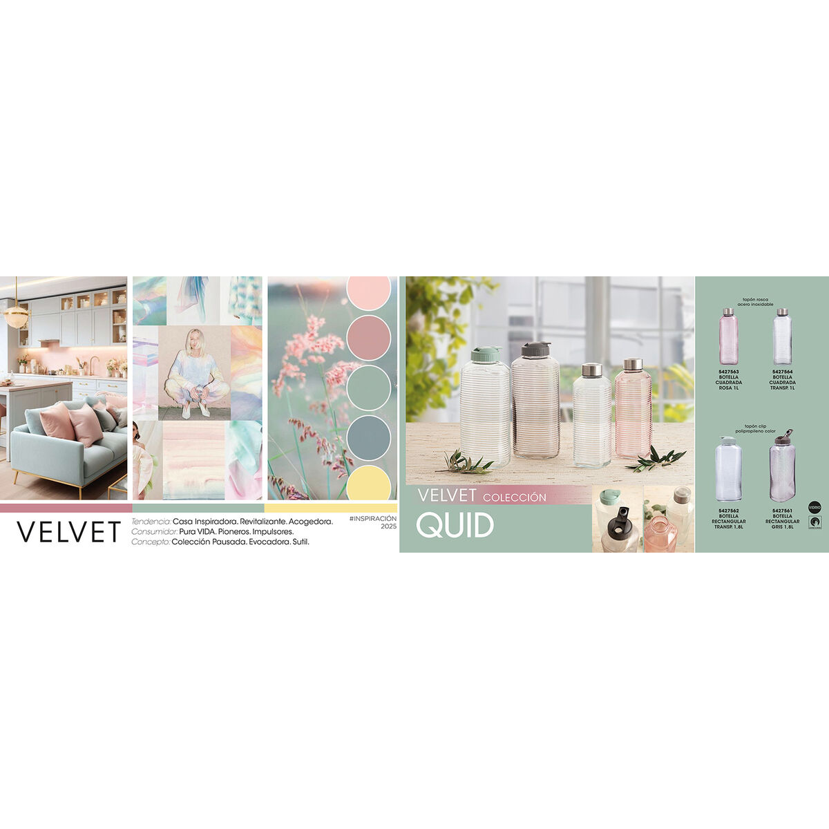 Water bottle Quid Velvet Pink Glass 1 L (12 Units)