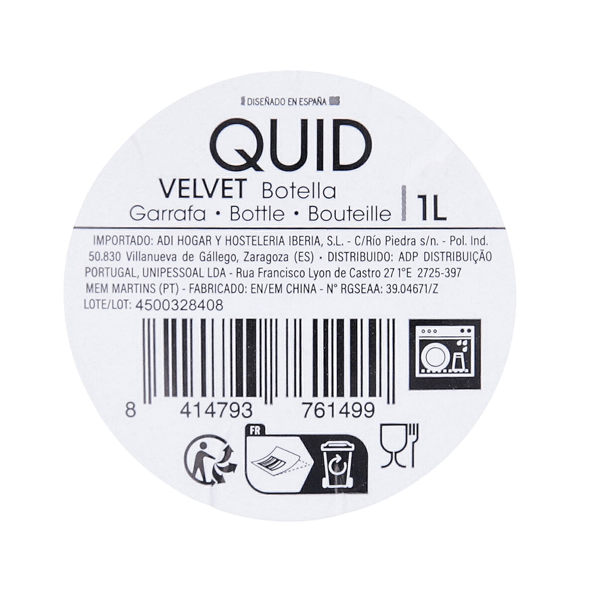 Water bottle Quid Velvet Transparent Glass 1 L (12 Units)