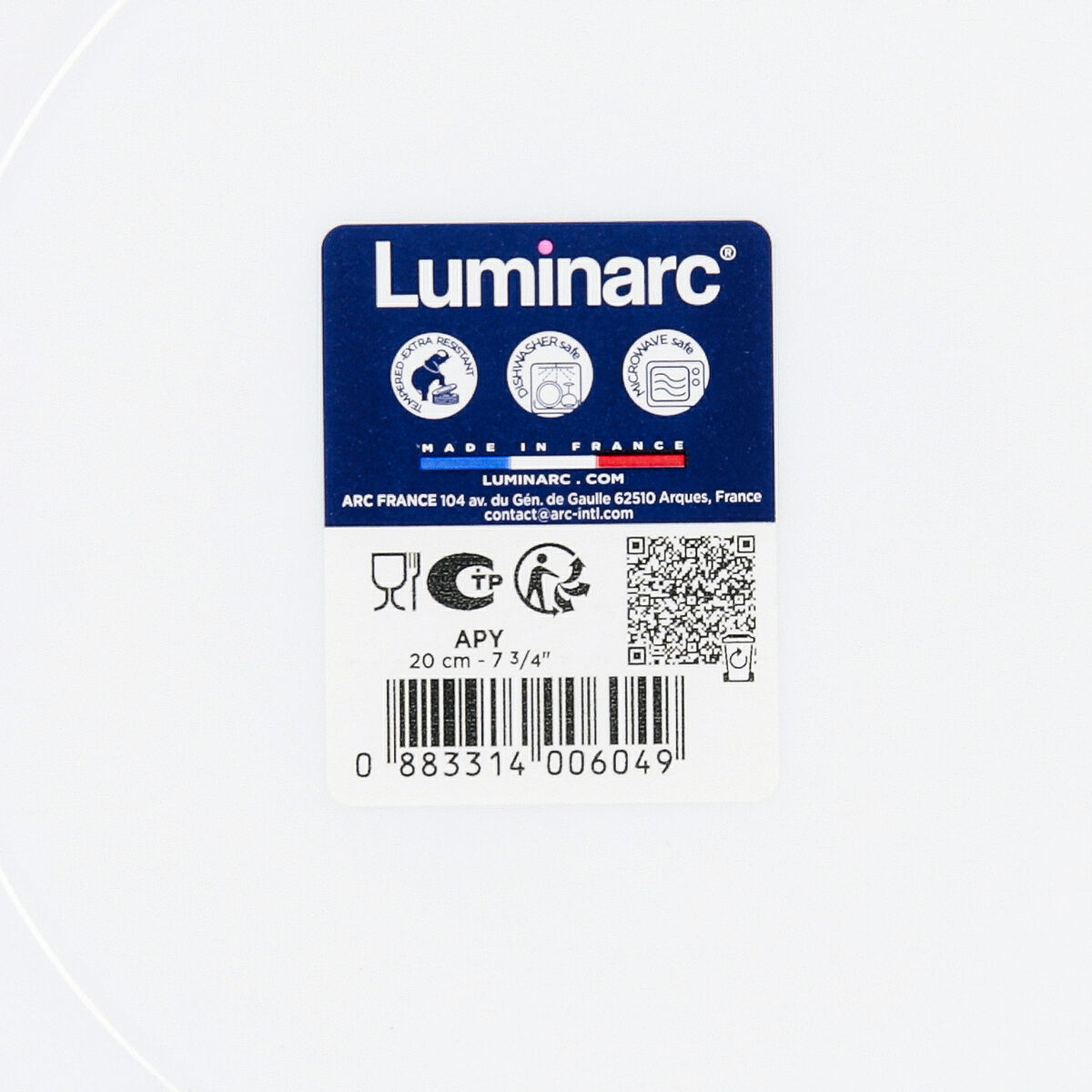 Deep Plate Luminarc Apy White Glass  20 cm (12 Units)