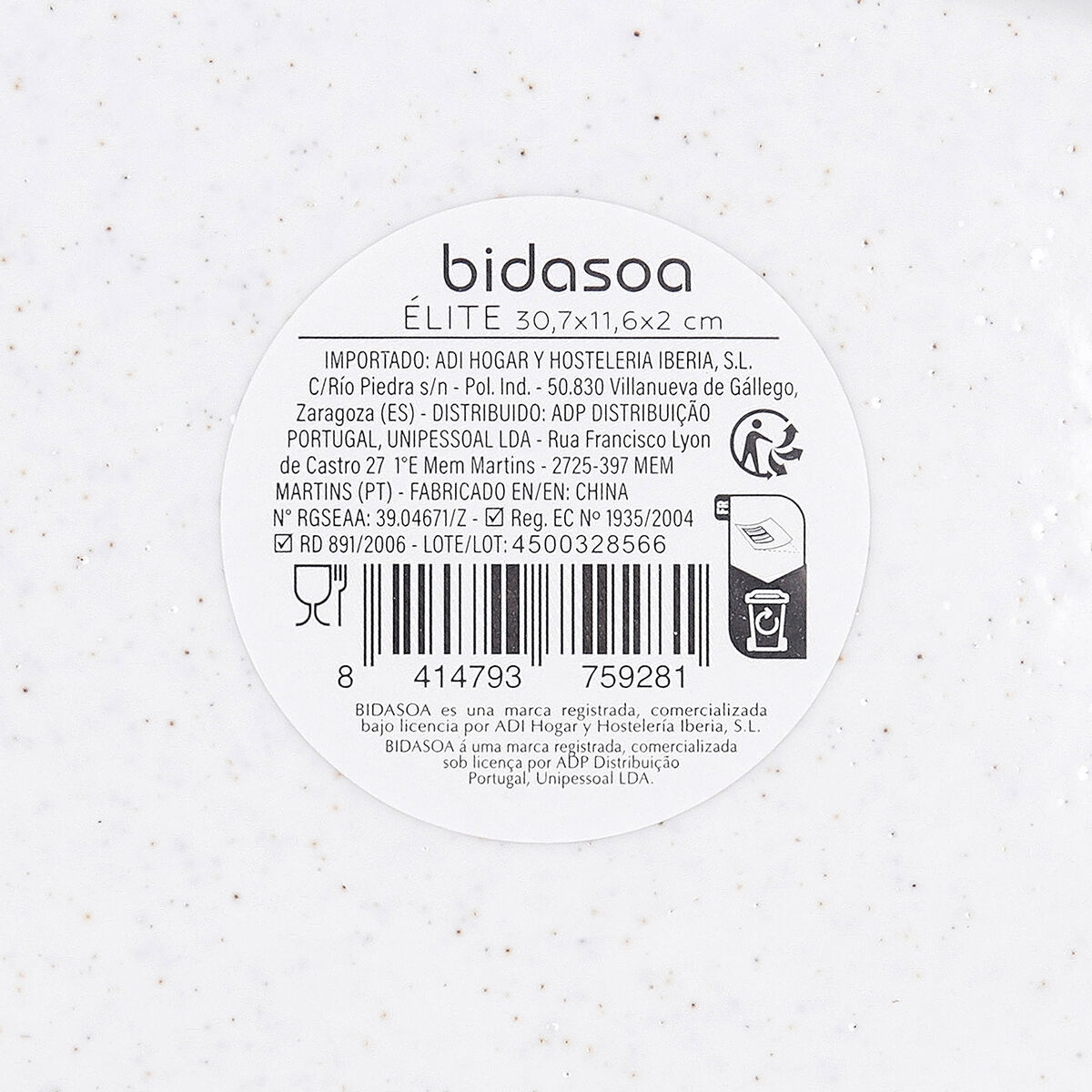 Snack tray Bidasoa Elite White 30,7 x 11,6 x 2 cm (12 Units)