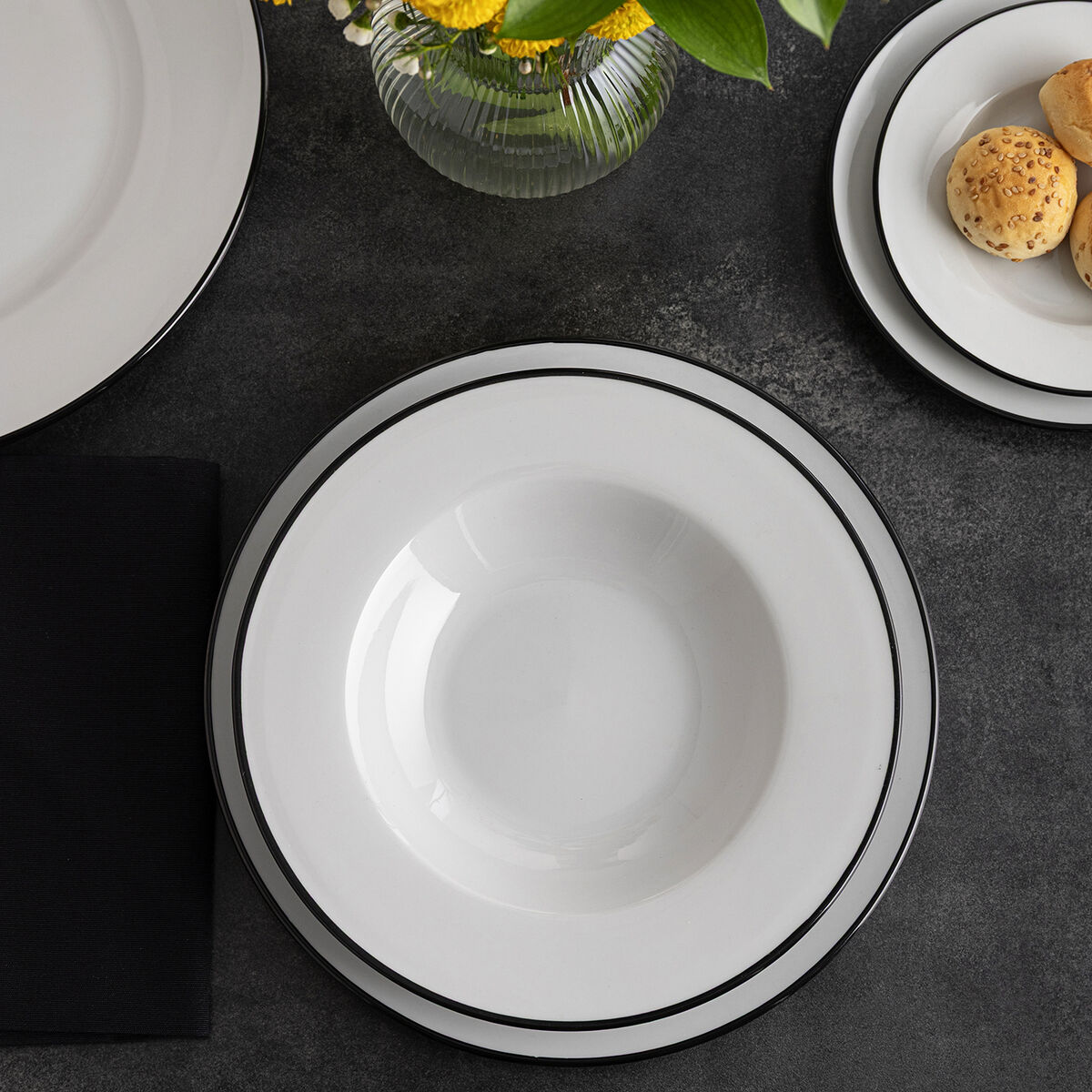 Flat Plate Bidasoa Glacial Filo White Ceramic  25 cm (24 Units)