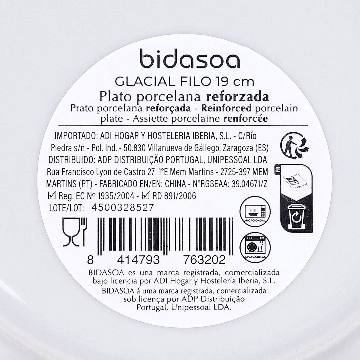 Dessert dish Bidasoa Glacial Filo White Ceramic  19 cm (36 Units)