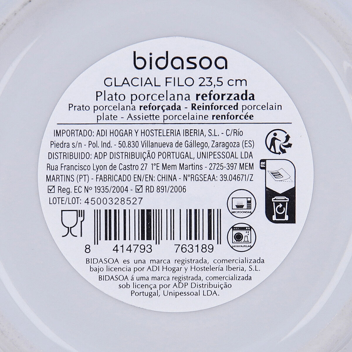 Deep Plate Bidasoa Glacial Filo White Ceramic  23,5 cm (24 Units)