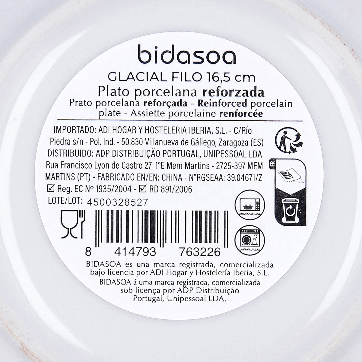 Plate Bidasoa Glacial Filo White Ceramic  16,5 cm Bread (48 Units)