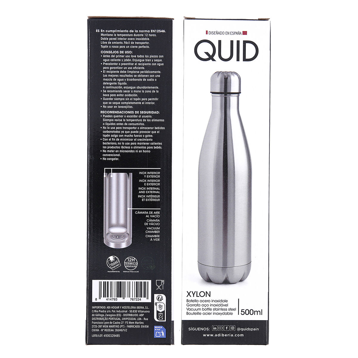 Thermal Bottle Quid Xylon Steel 500 ml (12 Units)