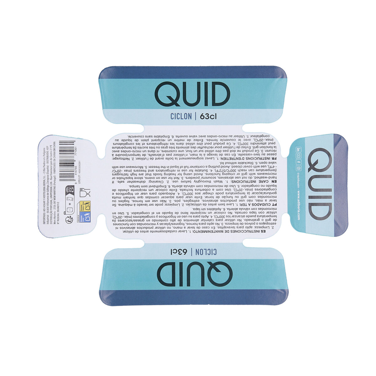 Hermetic Lunch Box Quid Ciclon Turquoise Glass 640 ml (12 Units)