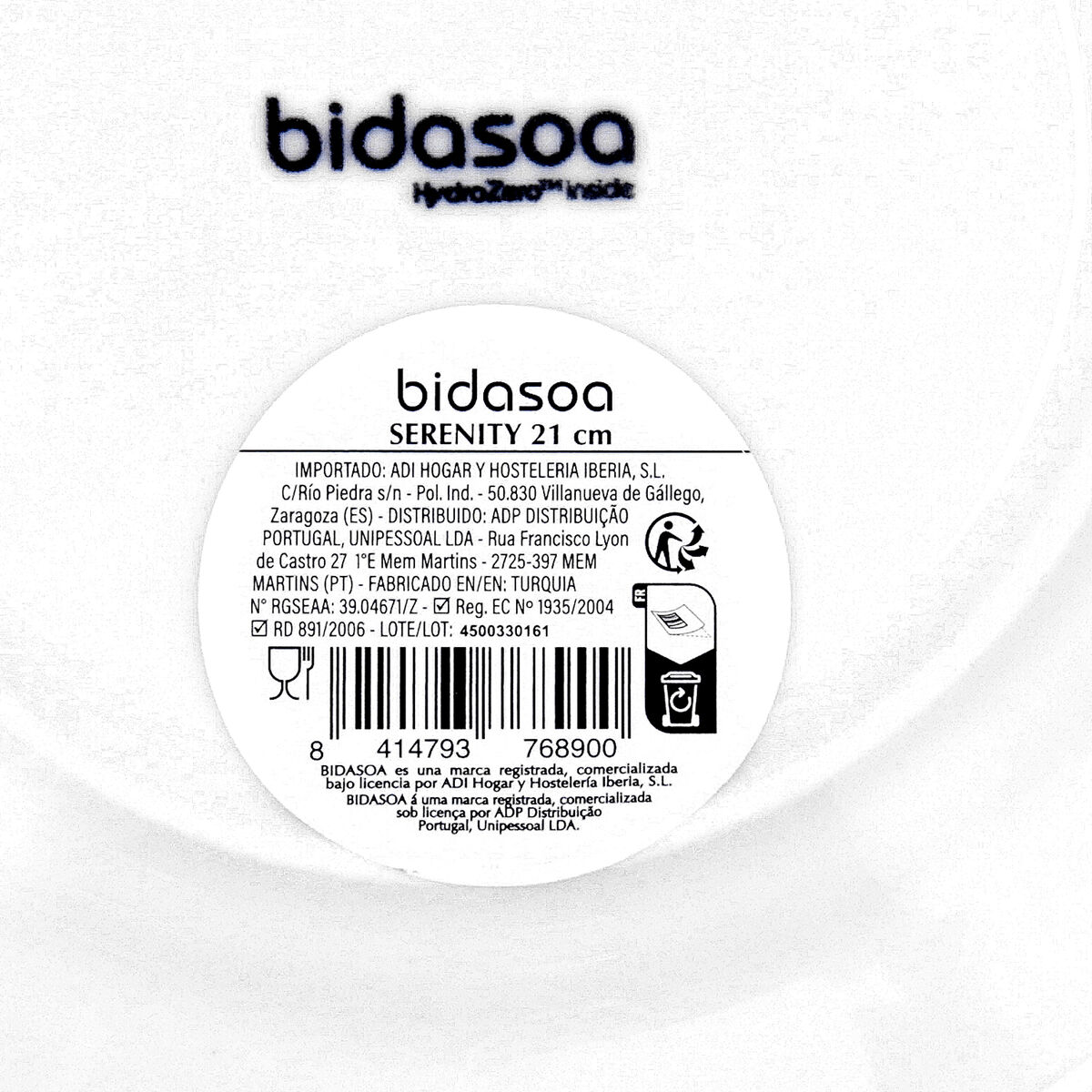 Flat Plate Bidasoa Serenity Hydrozero White Ceramic  21 cm (6 Units)