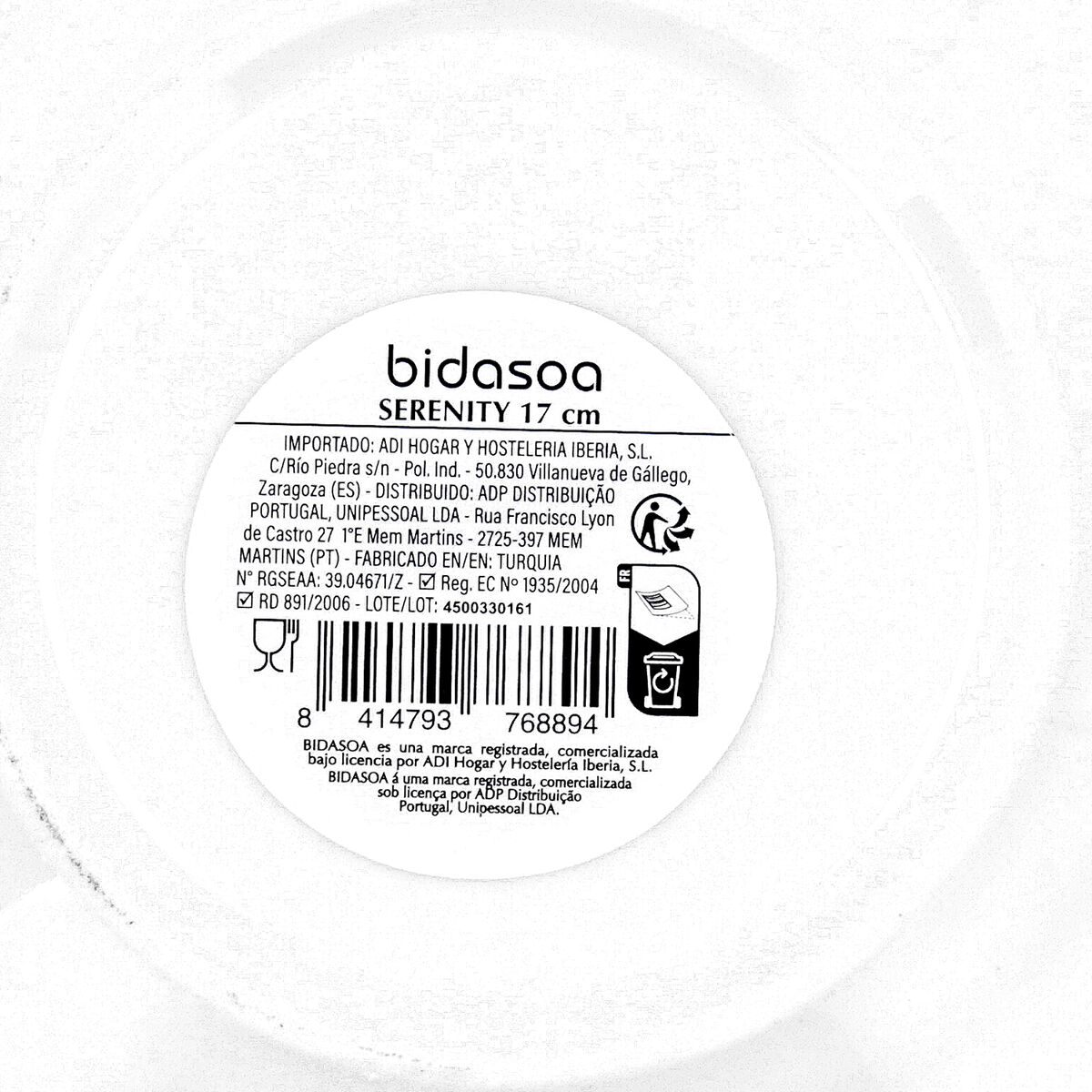 Flat Plate Bidasoa Serenity Hydrozero White Ceramic  17 cm (6 Units)