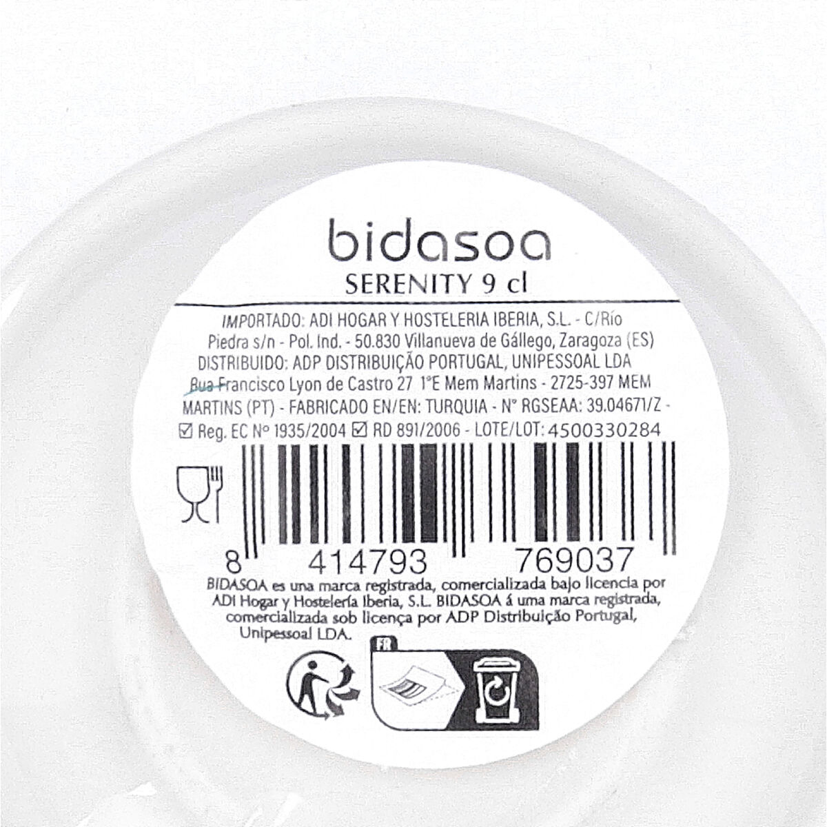 Tea and coffee cup Bidasoa Serenity Hydrozero White Ceramic 90 ml (12 Units)