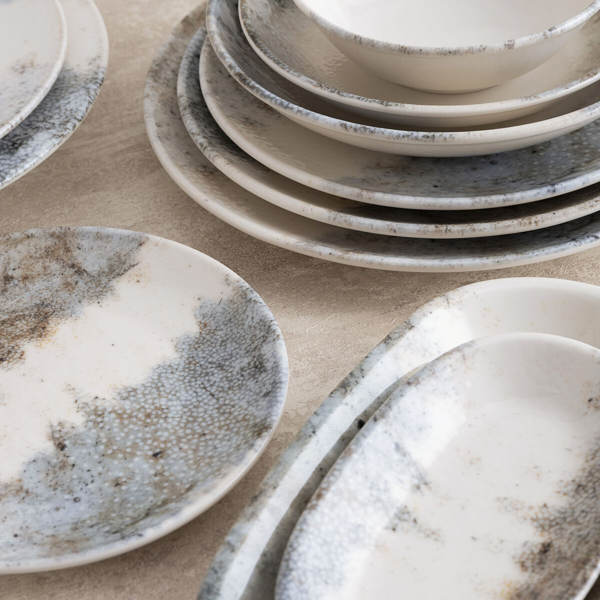 Flat Plate Bidasoa Polaris Hydrozero Beige Ceramic  25 cm (6 Units)