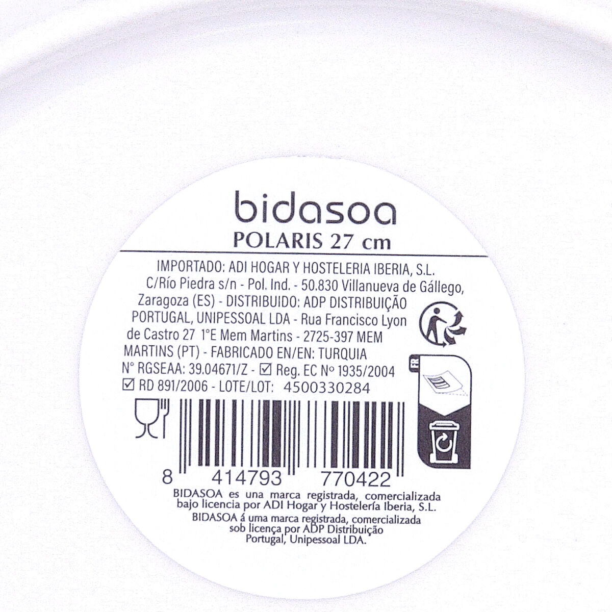 Flat Plate Bidasoa Polaris Hydrozero Beige Ceramic  27 cm (6 Units)