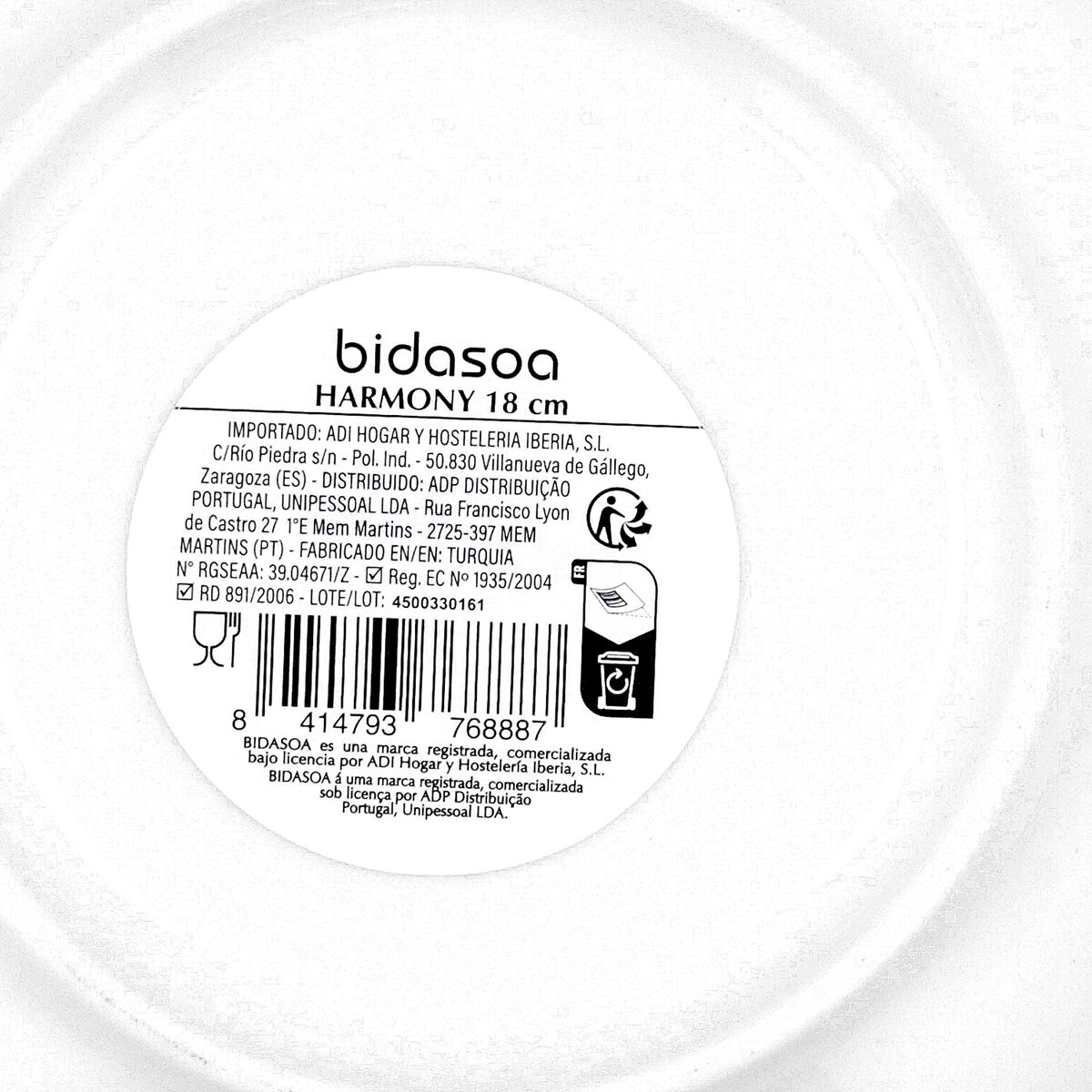 Snack Bowl Bidasoa Harmony Hydrozero White Ceramic (6 Units)