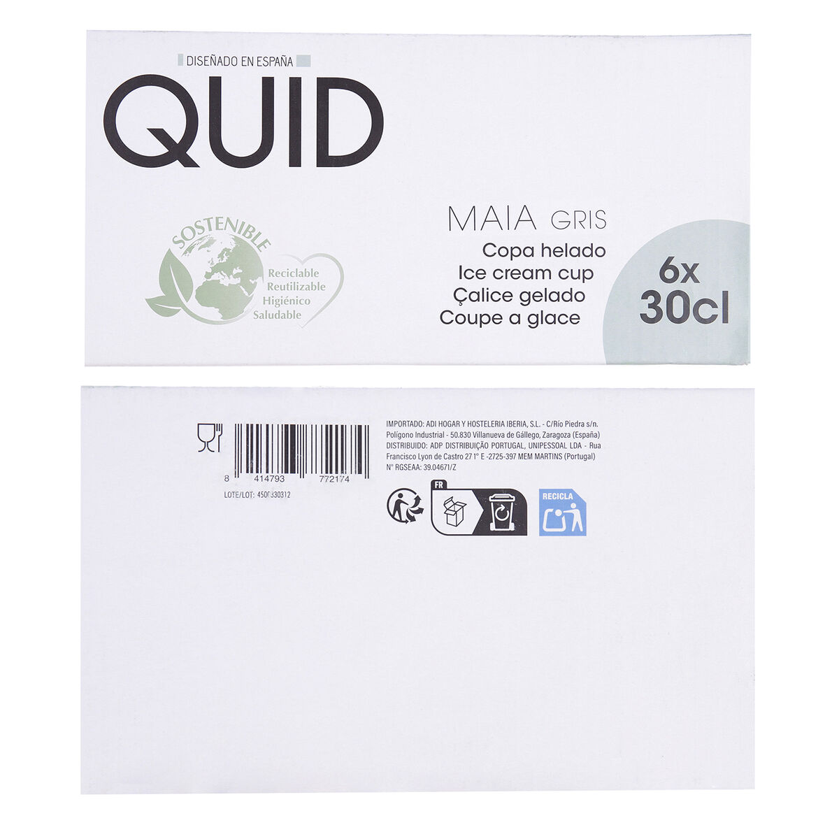 Ice Cream and Milk Shake Glass Quid Maia Grey Glass 300 ml (6 Units)