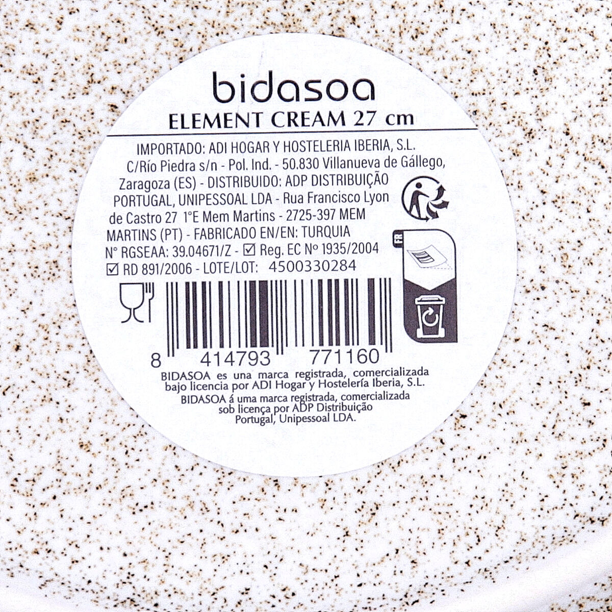 Flat Plate Bidasoa Element Hydrozero Beige Ceramic  27 cm (6 Units)