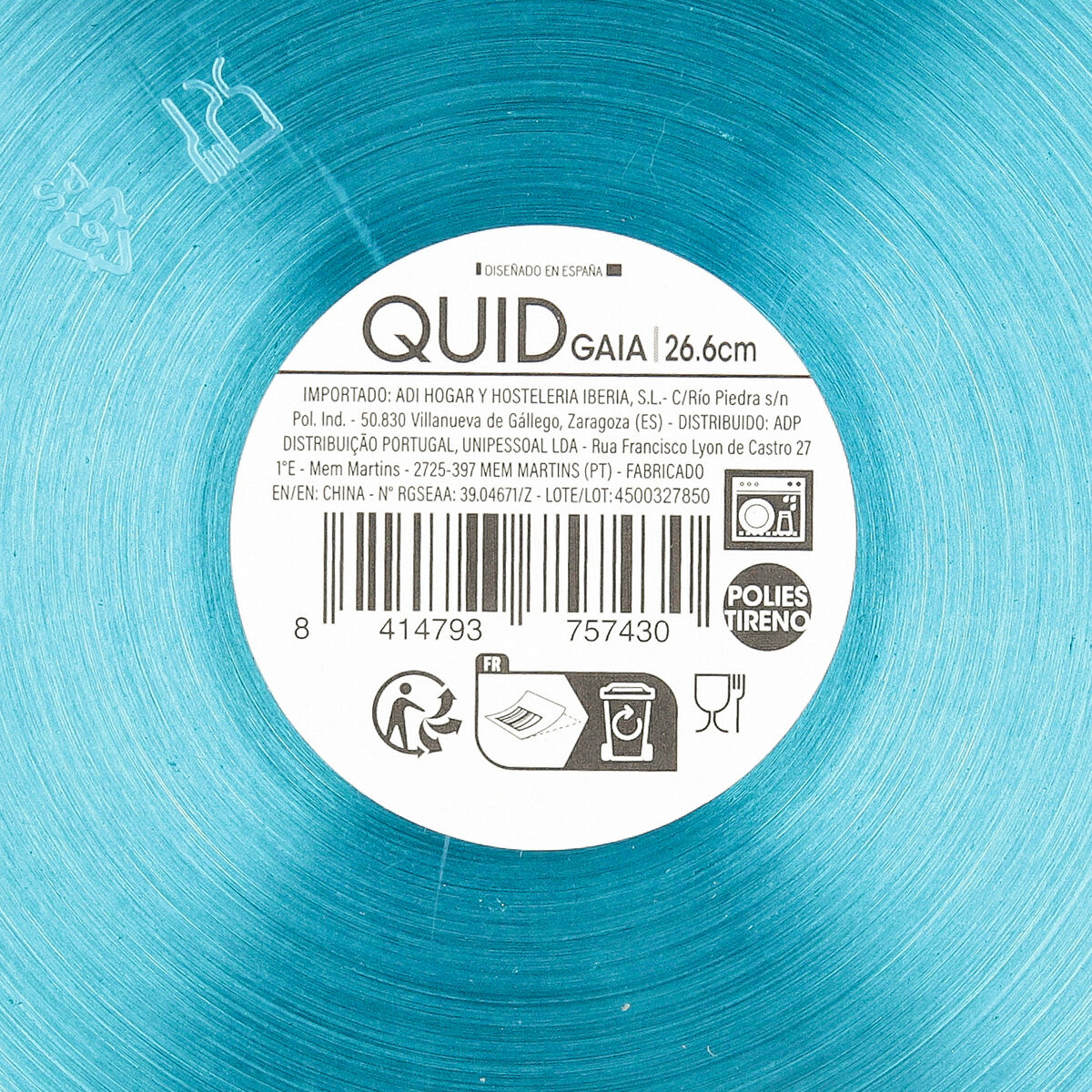 Flat Plate Quid Gaia Turquoise Plastic  26 cm (12 Units)
