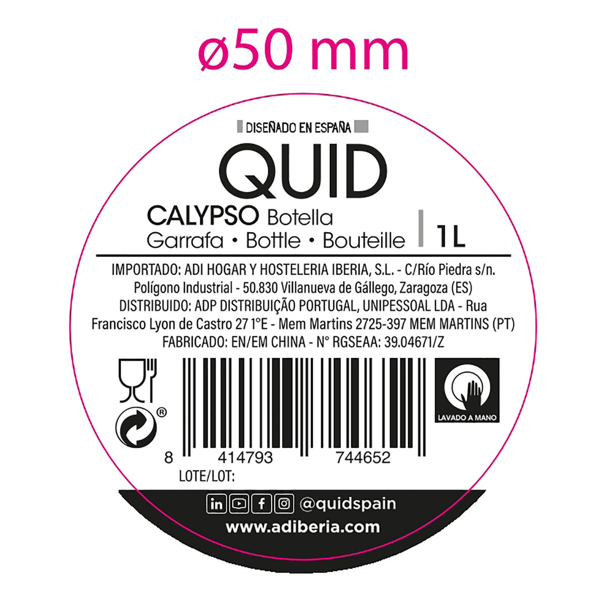 Water bottle Quid Calypso Transparent Glass 1 L (12 Units)