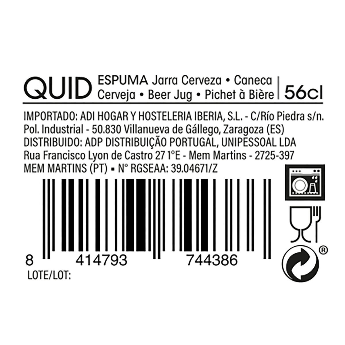 Beer Mug Quid Espuma Transparent Glass 560 ml (6 Units)