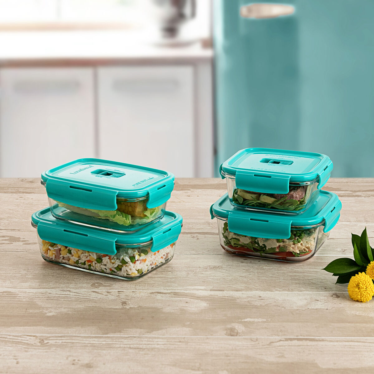 Hermetic Lunch Box Luminarc Turquesa Turquoise Glass 1,22 L (6 Units)