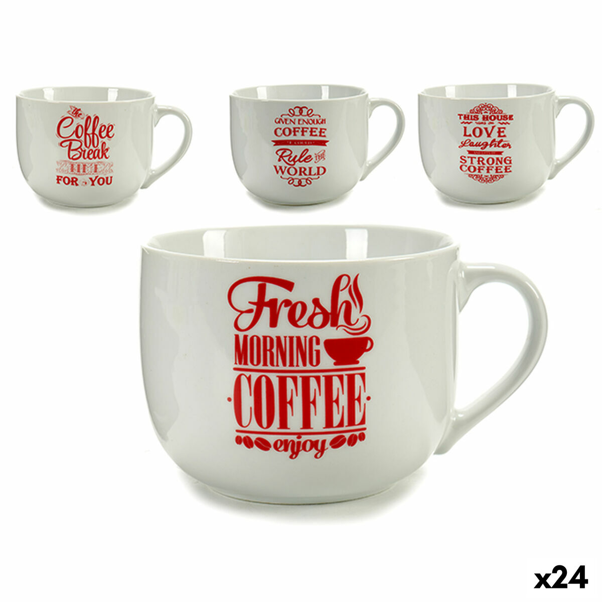 Cup Coffee Porcelain Red White 500 ml 24 Units Cup Coffee Porcelain Red White 500 ml 24 Units