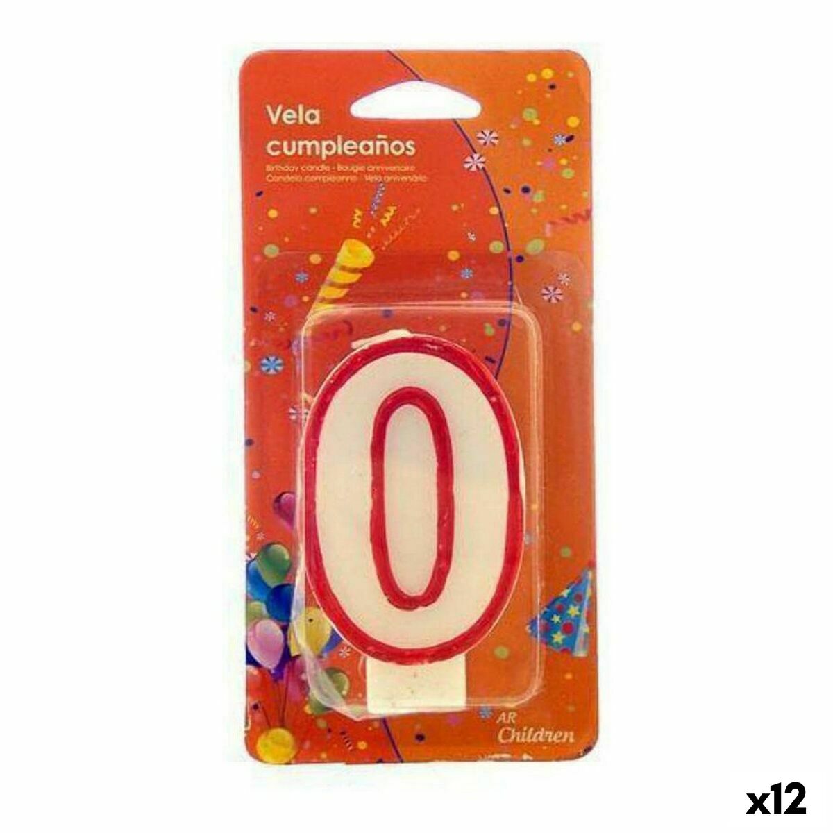 Candle Birthday Number 0 White Red (12 Units) Candle Birthday Number 0 White Red (12 Units)