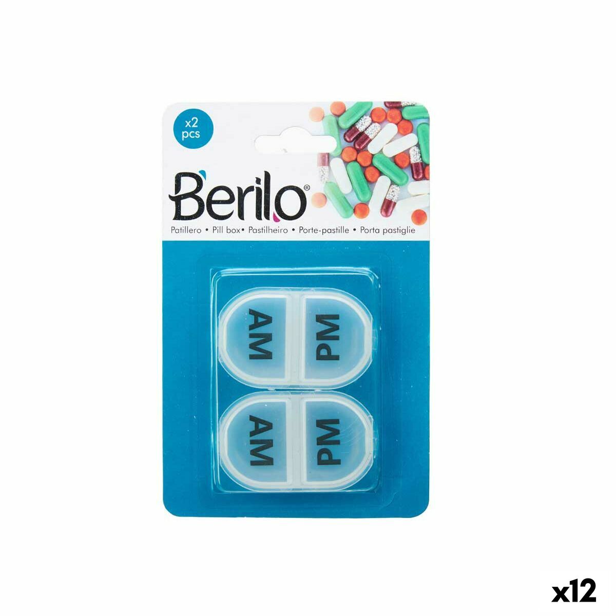 Pillbox with Compartments Berilo HW0929-2 Transparent Plastic 11,5 x 18 x 2,2 cm Set (12 Units) Pillbox with Compartments Berilo HW0929-2 Transparent Plastic 11,5 x 18 x 2,2 cm Set (12 Units)