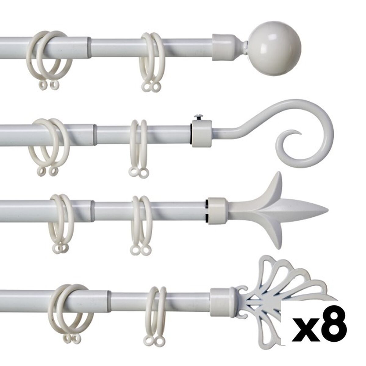 Curtain Bar Extendable 170 – 320 cm White Iron (8 Units)