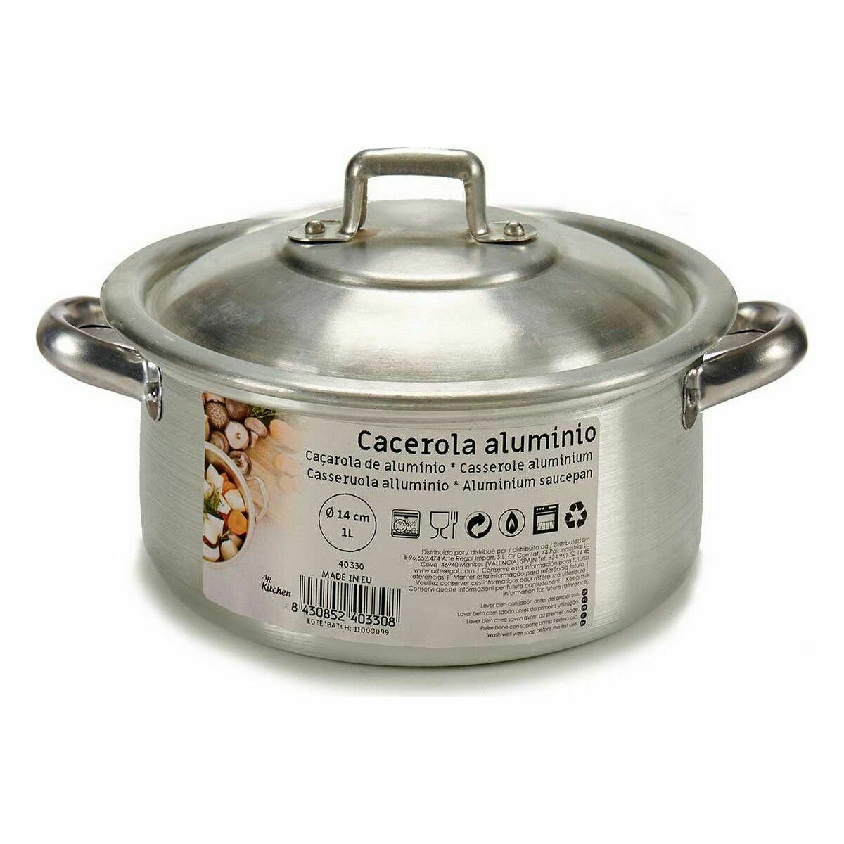 Casserole with lid Kinvara 100002 Silver Ø 14 cm 1 L (10 Units)