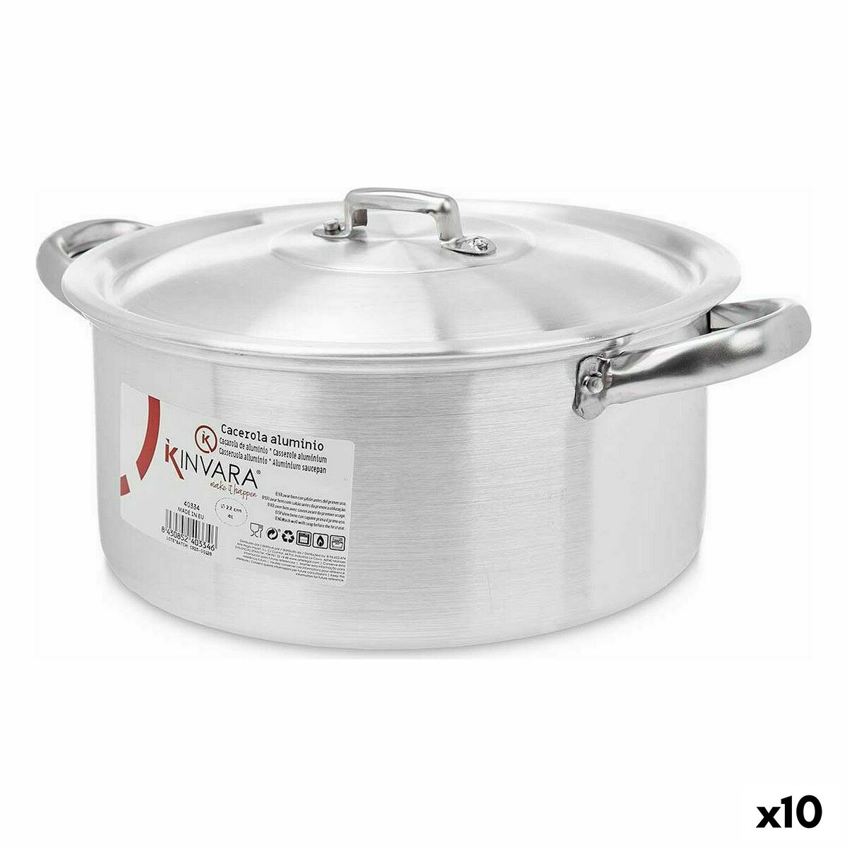 Casserole with lid Kinvara 100006 Silver 4 L 24 x 13 x 31 cm (10 Units) Casserole with lid Kinvara 100006 Silver 4 L 24 x 13 x 31 cm (10 Units)