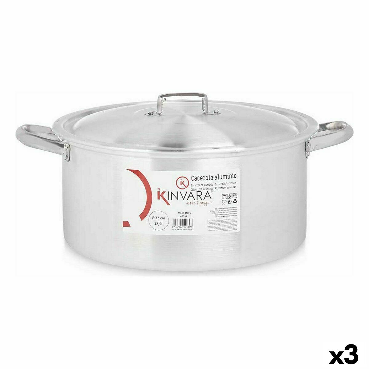 Casserole with lid Kinvara 100011 Silver 12,5 L (3 Units) Casserole with lid Kinvara 100011 Silver 12,5 L (3 Units)