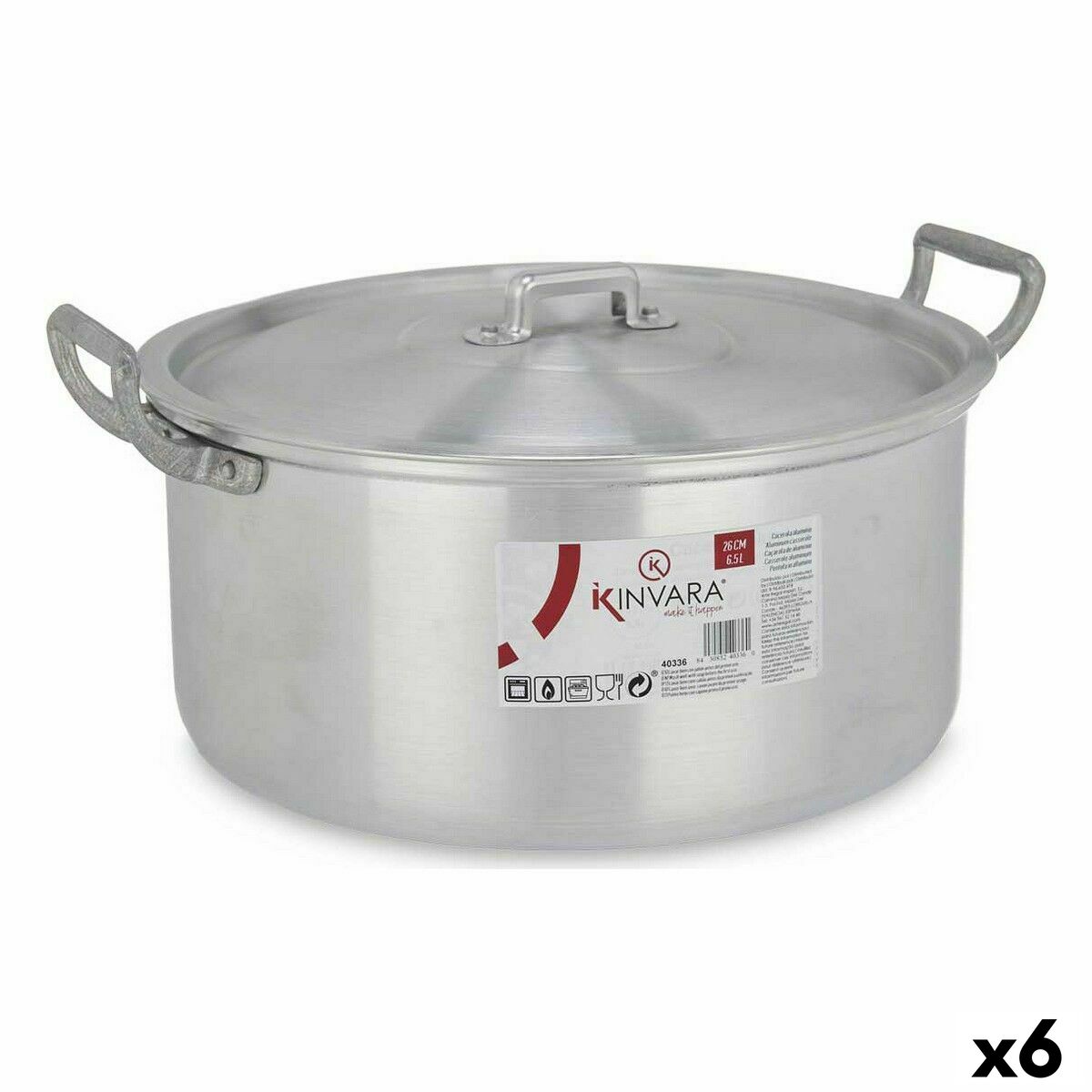 Casserole with lid Kinvara 100008 Silver 6,5 L 35 x 16 x 28 cm (6 Units) Casserole with lid Kinvara 100008 Silver 6,5 L 35 x 16 x 28 cm (6 Units)