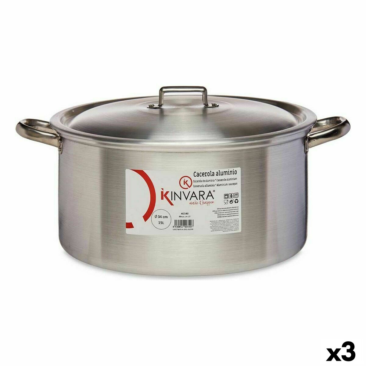 Casserole with lid Kinvara 100012 Silver 15 L (3 Units) Casserole with lid Kinvara 100012 Silver 15 L (3 Units)