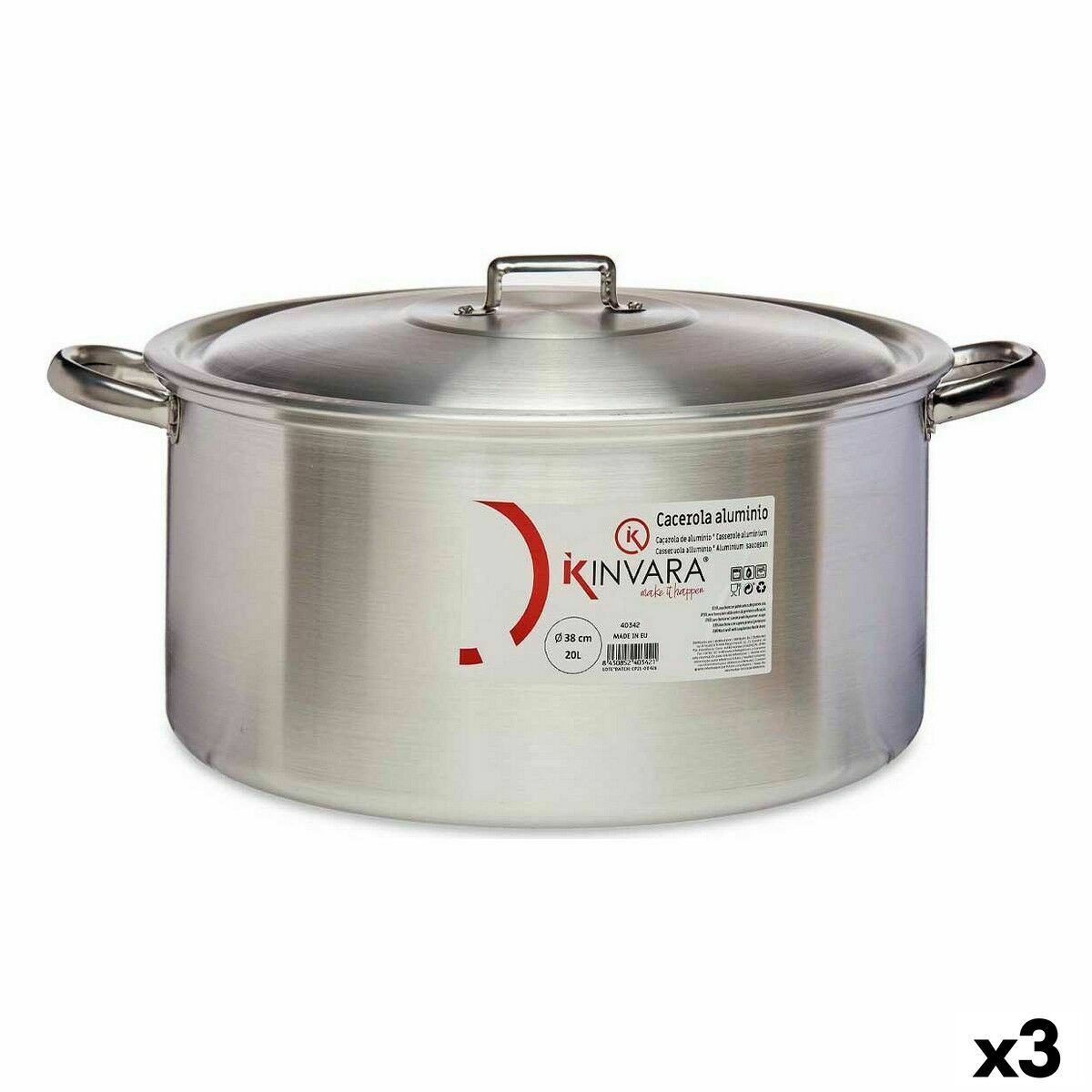Casserole with lid Kinvara 100014 Silver 20 L (3 Units) Casserole with lid Kinvara 100014 Silver 20 L (3 Units)