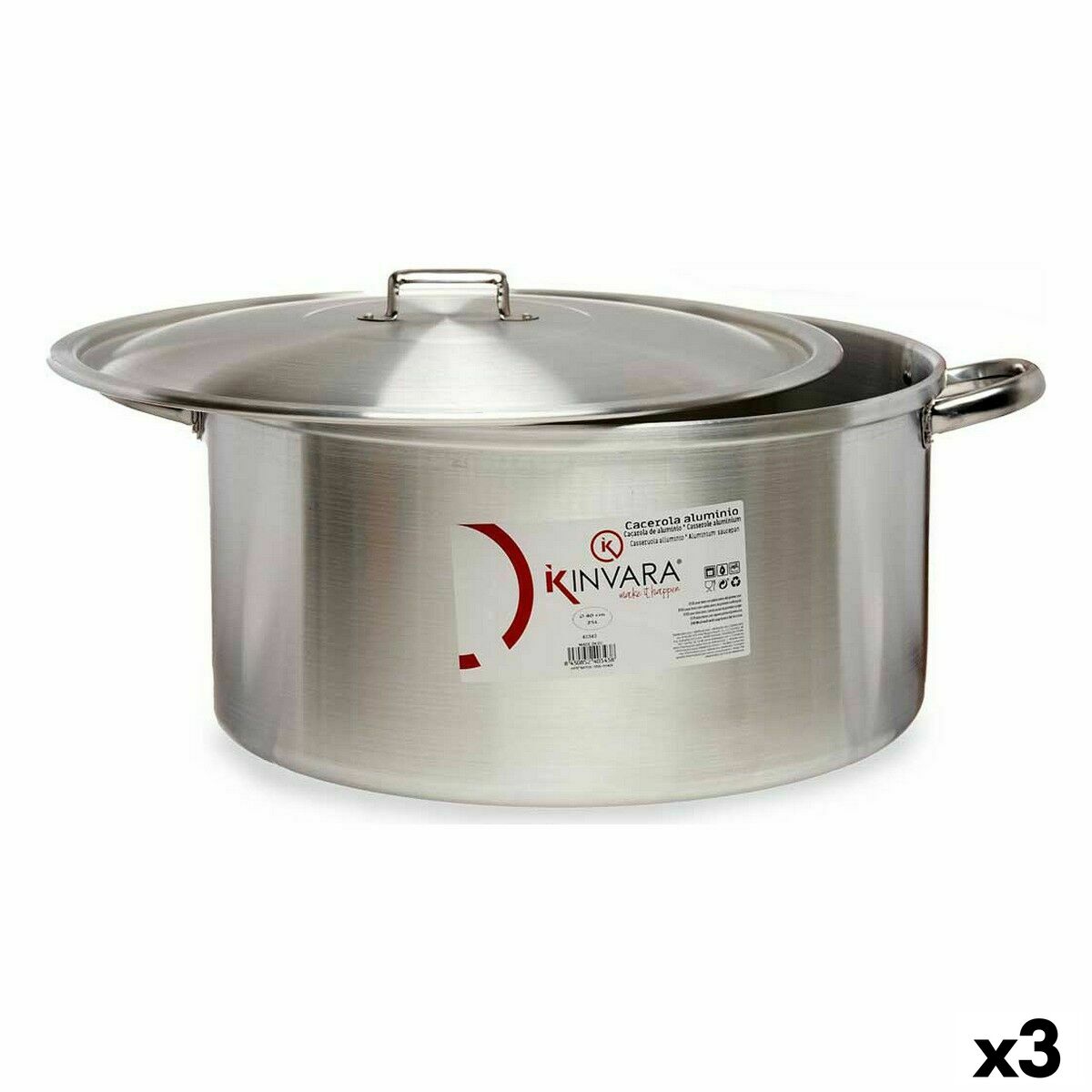 Casserole with lid Kinvara 100015 Silver 53 x 24 x 43 cm (3 Units) Casserole with lid Kinvara 100015 Silver 53 x 24 x 43 cm (3 Units)