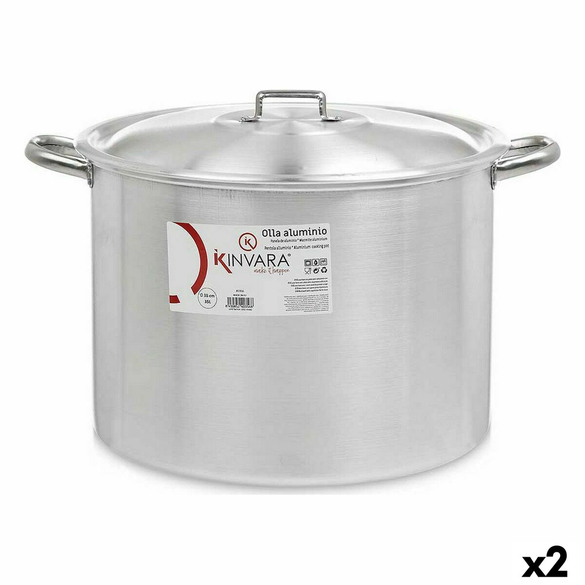 Casserole with Lid Kinvara 100042 Silver Aluminium Ø 36 cm (2 Units) Casserole with Lid Kinvara 100042 Silver Aluminium Ø 36 cm (2 Units)